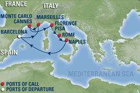 Map of Spendour of the Seas Destinations